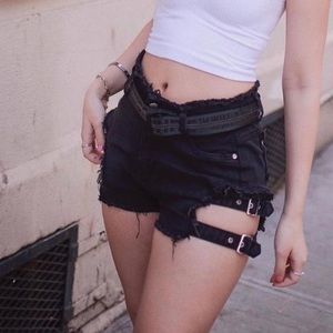 LycheeTheLabel Double Strap Denim Shorts